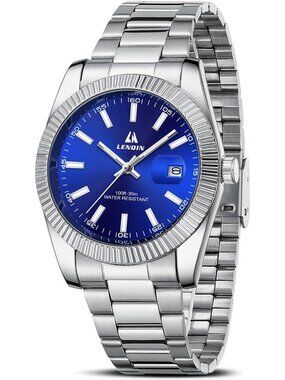 Men's Silver And Blue Face Waterproof Stainless Steel Analog Quartz Luxury Watch